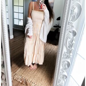 Floating in a Daydream sunshine stripes smocked flowy twirl maxi dress